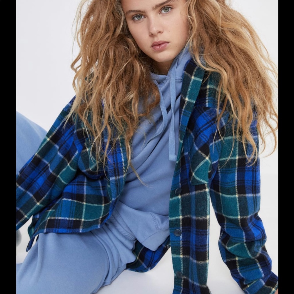 ZARA BLUE & GREEN PLAID OVERSHIRT SMALL NWT